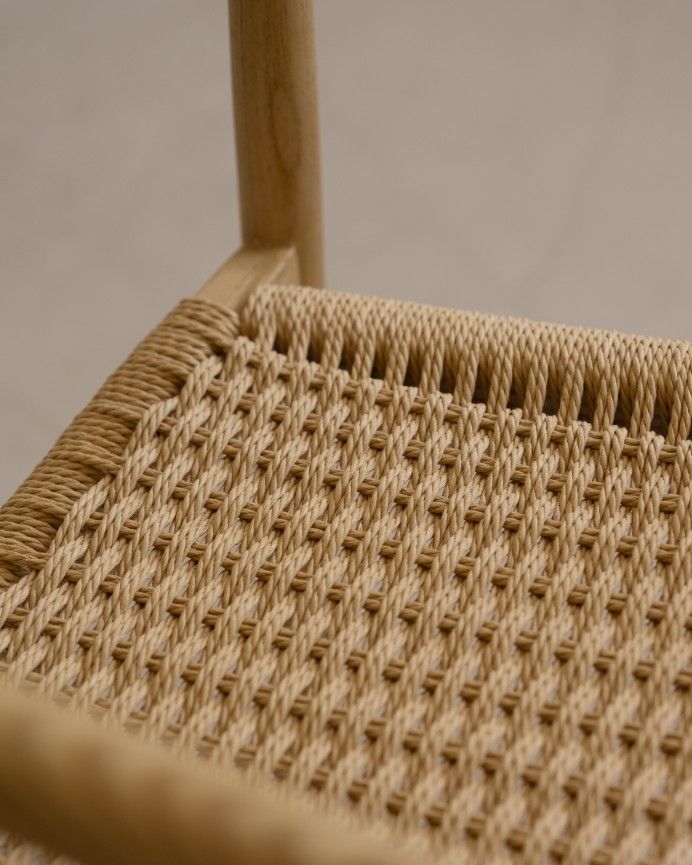Michelle - Silla de madera olmo y asiento trenzado de cuerda tono natural de 78x58cm, PREVENTA DISPONIBLE A FINALES DE JULIO