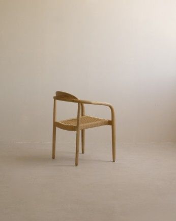 Michelle - Silla de madera olmo y asiento trenzado de cuerda tono natural de 78x58cm, PREVENTA DISPONIBLE A FINALES DE JULIO