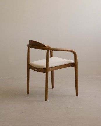 Kira - Silla de madera olmo tono roble oscuro y asiento tapizado color beige de 78x58cm, PREVENTA DISPONIBLE A FINALES DE JULIO
