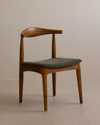 Nekane - Silla de madera olmo tono roble oscuro y asiento tapizado color verde de 79x49cm, PREVENTA DISPONIBLE FINALES DE JULIO