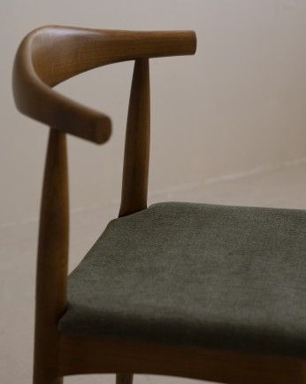 Nekane - Silla de madera olmo tono roble oscuro y asiento tapizado color verde de 79x49cm, PREVENTA DISPONIBLE FINALES DE JULIO