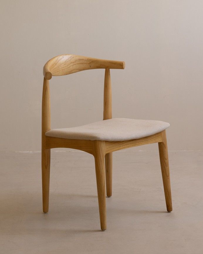 Nekane - Silla de madera olmo tono natural y asiento tapizado color beige de 79x49cm, PREVENTA DISPONIBLE A FINALES DE JULIO
