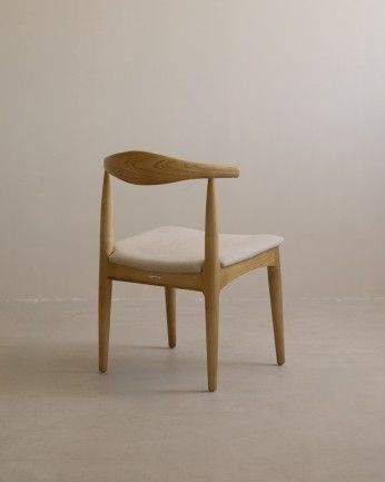 Nekane - Silla de madera olmo tono natural y asiento tapizado color beige de 79x49cm, PREVENTA DISPONIBLE A FINALES DE JULIO