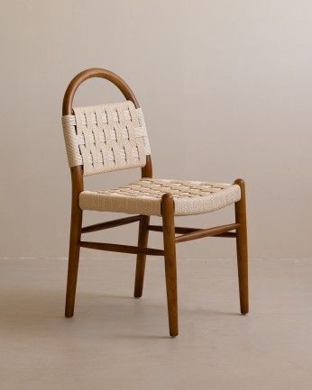 Mar-Silla de madera olmo tono roble oscuro asiento trenzado de cuerda color blanco de 87x47cm PREVENTA DISPONIBLE FINALES JULIO