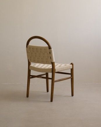 Mar-Silla de madera olmo tono roble oscuro asiento trenzado de cuerda color blanco de 87x47cm PREVENTA DISPONIBLE FINALES JULIO