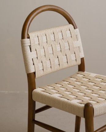 Mar-Silla de madera olmo tono roble oscuro asiento trenzado de cuerda color blanco de 87x47cm PREVENTA DISPONIBLE FINALES JULIO