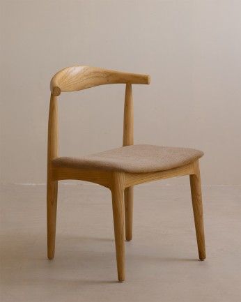Nekane - Silla de madera olmo tono natural y asiento tapizado color gris de 79x49cm, PREVENTA DISPONIBLE A FINALES DE JULIO