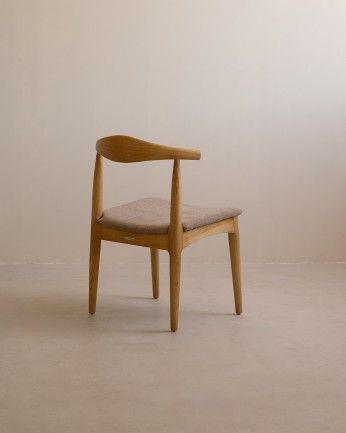 Nekane - Silla de madera olmo tono natural y asiento tapizado color gris de 79x49cm, PREVENTA DISPONIBLE A FINALES DE JULIO