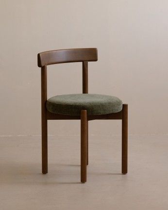 Elaia - Silla de madera de haya con asiento tapizado color verde de 75x38cm, PRODUCTO EN PREVENTA DISPONIBLE A FINALES DE JULIO
