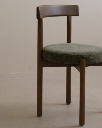 Elaia - Silla de madera de haya con asiento tapizado color verde de 75x38cm, PRODUCTO EN PREVENTA DISPONIBLE A FINALES DE JULIO