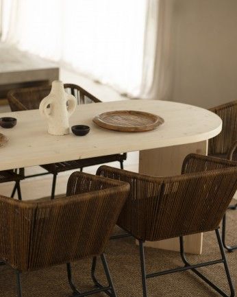 Koji - Mesa de comedor de madera maciza en tono natural de varias medidas