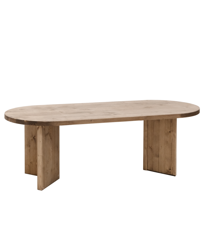Koji - Mesa de comedor de madera maciza en tono roble oscuro de varias medidas