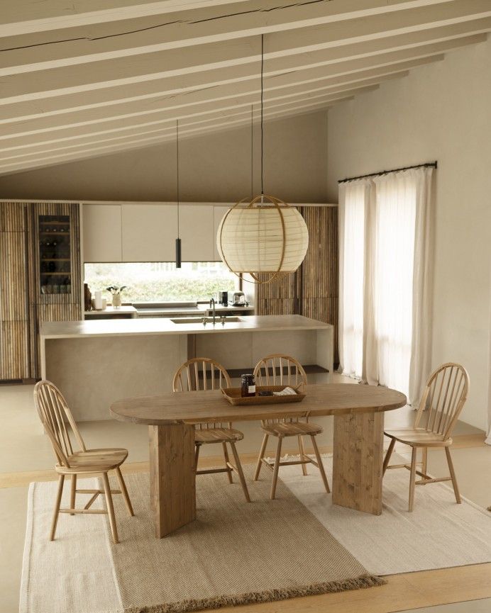 Koji - Mesa de comedor de madera maciza en tono roble oscuro de varias medidas