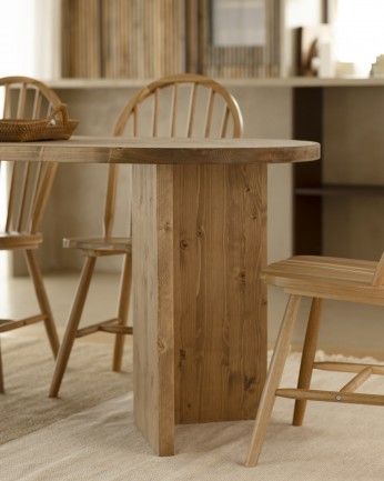 Koji - Mesa de comedor de madera maciza en tono roble oscuro de varias medidas