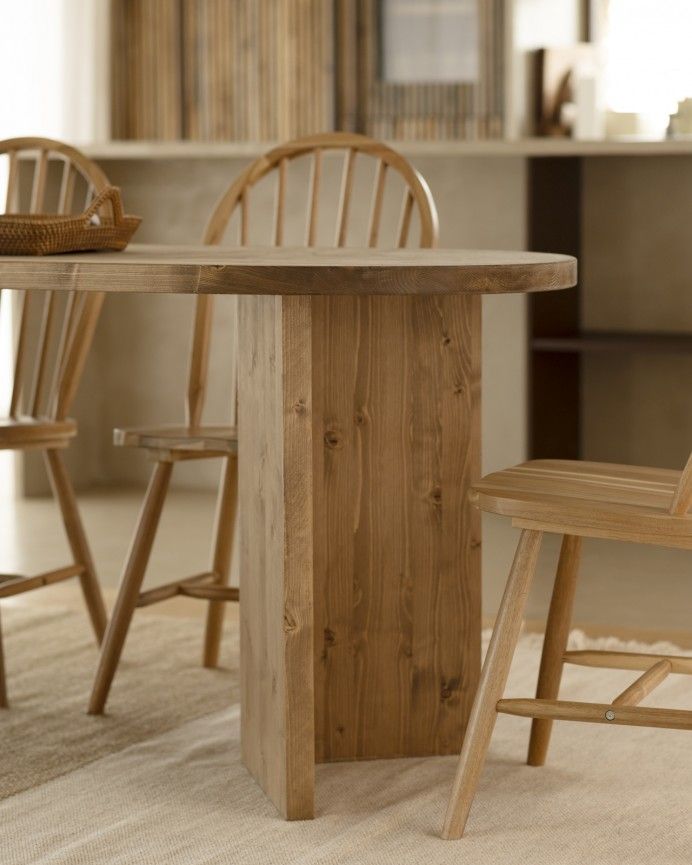 Koji - Mesa de comedor de madera maciza en tono roble oscuro de varias medidas
