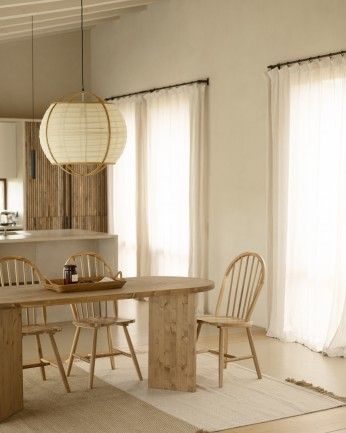Koji - Mesa de comedor de madera maciza en tono roble oscuro de varias medidas