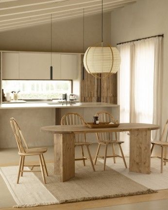 Koji - Mesa de comedor de madera maciza en tono roble oscuro de varias medidas