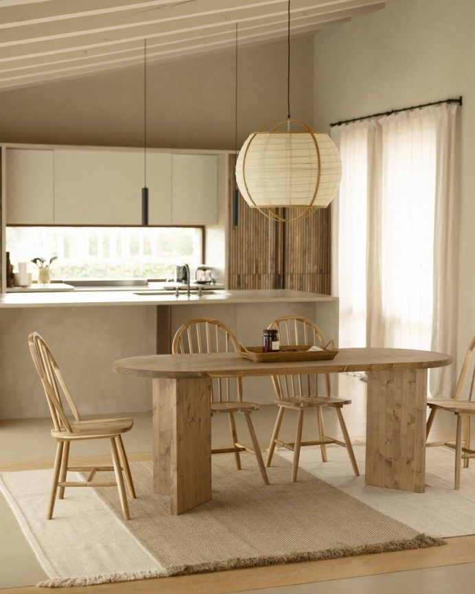 Koji - Mesa de comedor de madera maciza en tono roble oscuro de varias medidas