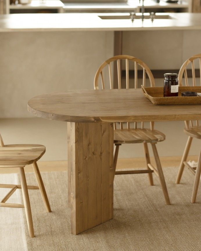 Koji - Mesa de comedor de madera maciza en tono roble oscuro de varias medidas