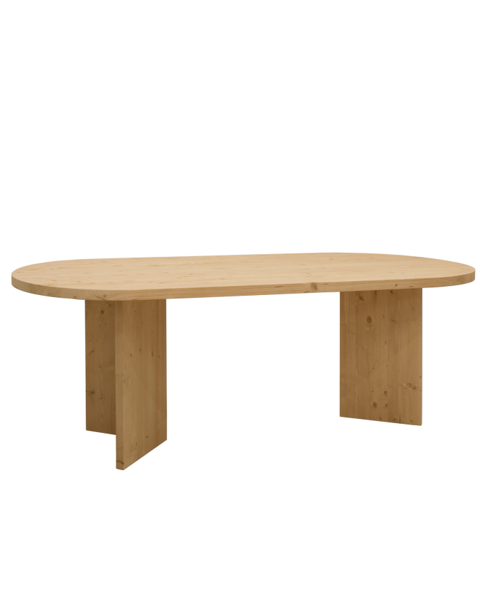Koji - Mesa de comedor de madera maciza en tono roble medio de varias medidas