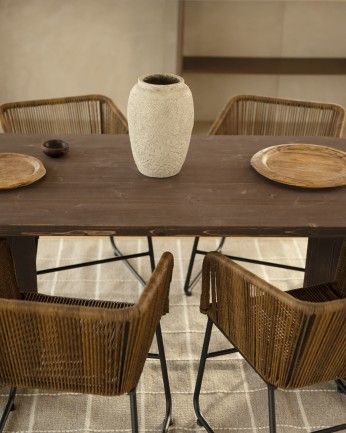 Koji - Mesa de comedor de madera maciza en tono nogal de varias medidas