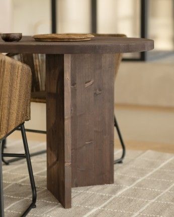 Koji - Mesa de comedor de madera maciza en tono nogal de varias medidas