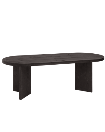 Koji - Mesa de comedor barnizada de madera maciza en tono negro de varias medidas