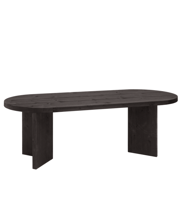 Koji - Mesa de comedor barnizada de madera maciza en tono negro de varias medidas