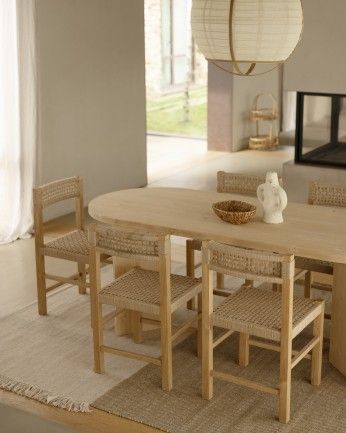 Koji - Mesa de comedor de madera maciza en tono roble medio de varias medidas