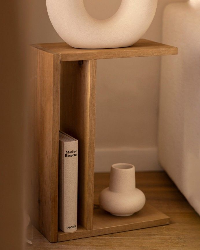 Alba - Mesita de noche de madera maciza en tono roble oscuro de 50x36cm