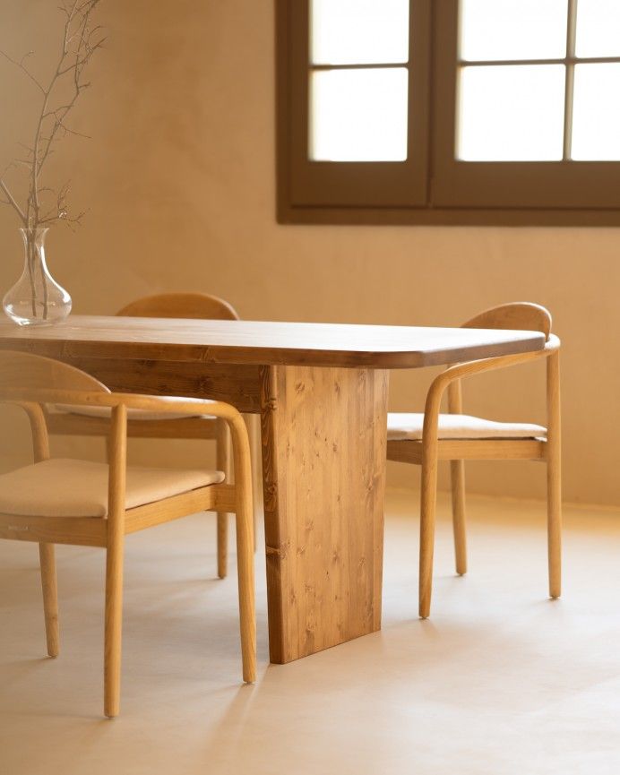 Haruto - Mesa de comedor de madera maciza tono roble oscuro de varias medidas