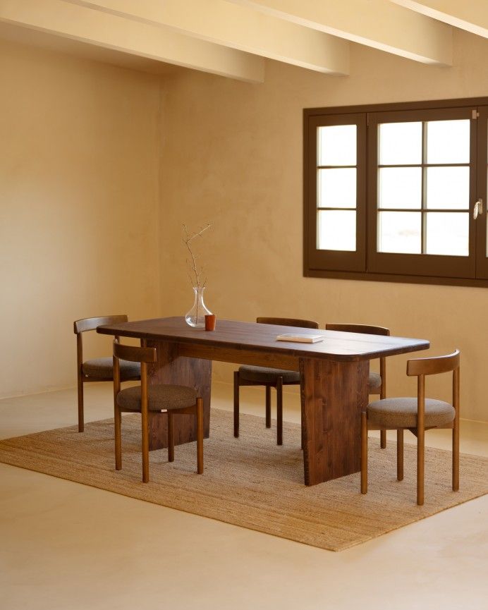 Haruto - Mesa de comedor de madera maciza tono nogal de varias medidas