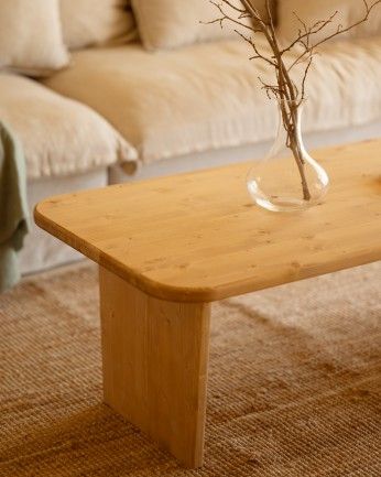 Haruto - Mesa de centro de madera maciza tono roble medio de varias medidas