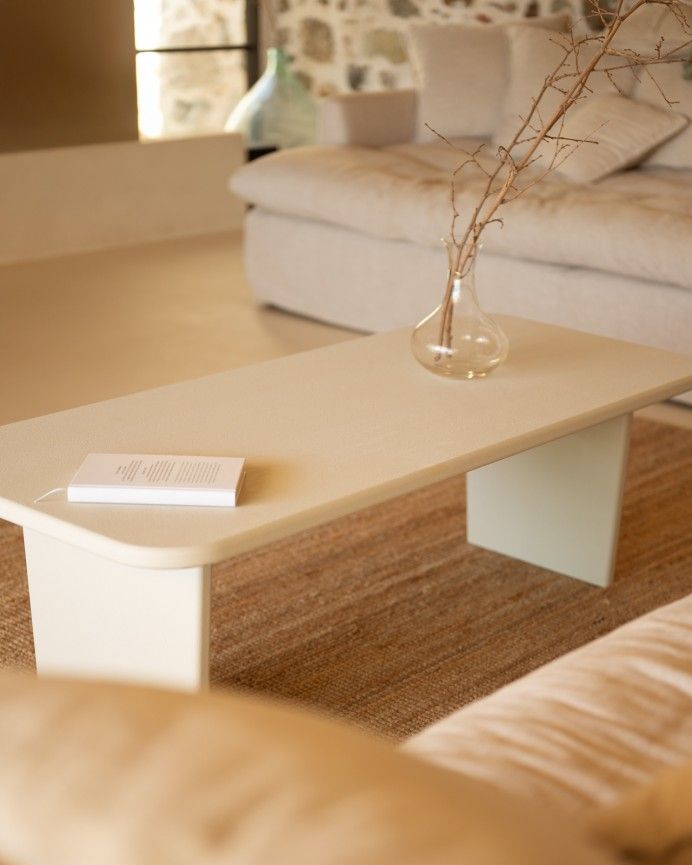 Haruto - Mesa de centro de microcemento tono blanco roto de varias medidas