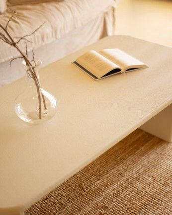 Haruto - Mesa de centro de microcemento tono blanco roto de varias medidas