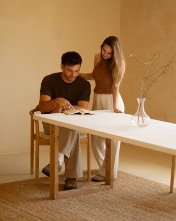 Luxor - Mesa de comedor de madera lacada tono blanco roto de varias medidas