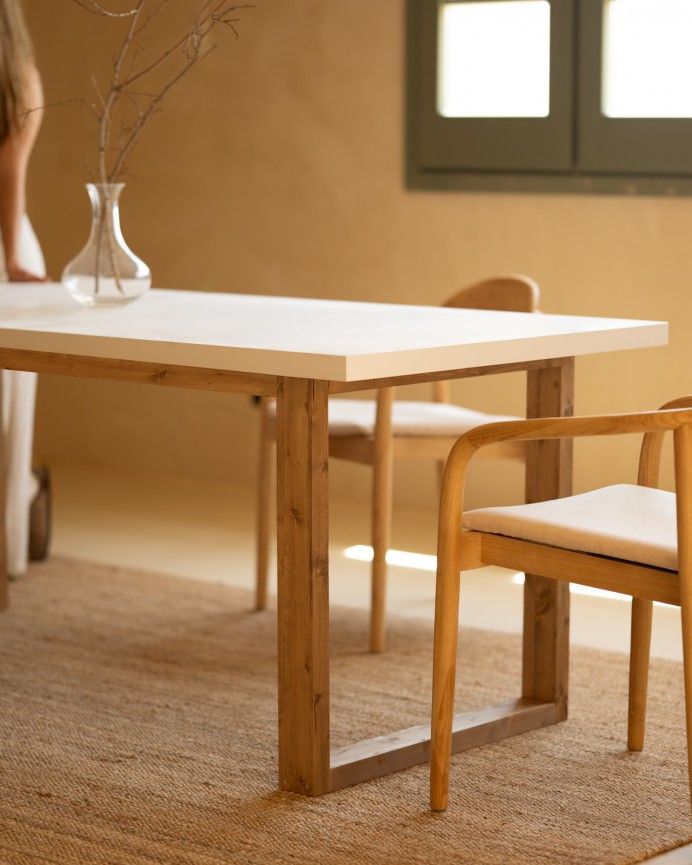Luxor - Mesa de comedor de madera lacada tono blanco roto de varias medidas