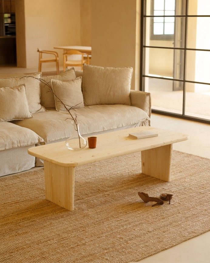 Haruto - Mesa de centro de madera maciza tono natural de varias medidas