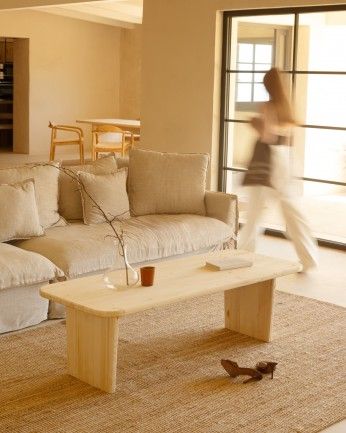 Haruto - Mesa de centro de madera maciza tono natural de varias medidas