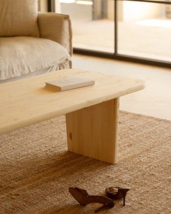 Haruto - Mesa de centro de madera maciza tono natural de varias medidas
