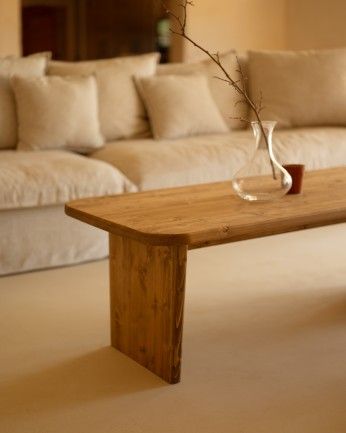Haruto - Mesa de centro de madera maciza tono roble oscuro de varias medidas
