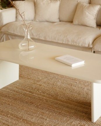 Haruto - Mesa de centro de laca brillo en tono blanco roto de varias medidas