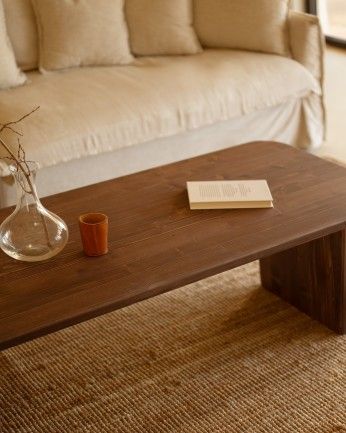 Haruto - Mesa de centro de madera maciza tono nogal de varias medidas