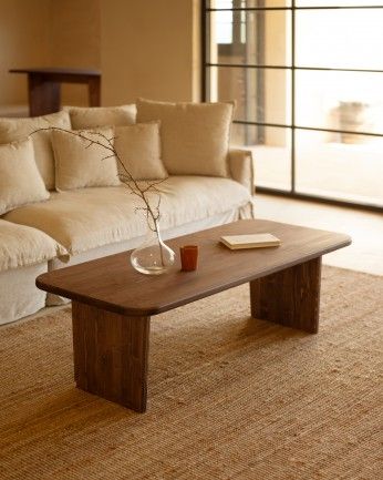Haruto - Mesa de centro de madera maciza tono nogal de varias medidas