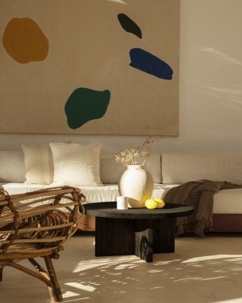 Bisbal - Mesa de centro redonda de madera maciza acabado roble avellana de varias medidas