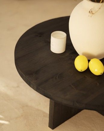 Bisbal - Mesa de centro redonda de madera maciza acabado roble avellana de varias medidas