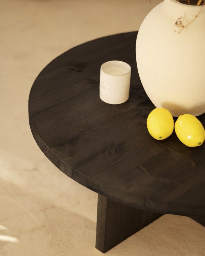 Bisbal - Mesa de centro redonda de madera maciza acabado roble avellana de varias medidas