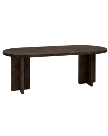 Bisbal - Mesa de comedor de madera maciza ovalada con sobre barnizado en tono roble avellana de varias medidas