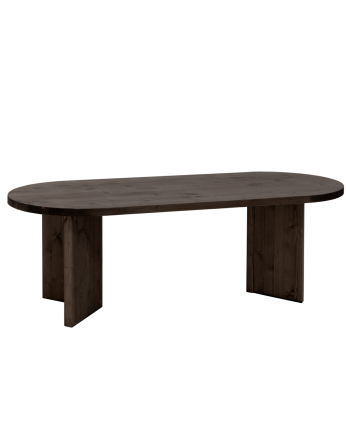 Koji - Mesa de comedor de madera maciza con sobre barnizado en tono roble avellana de 160cm