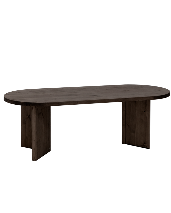 Koji - Mesa de comedor de madera maciza con sobre barnizado en tono roble avellana de 160cm